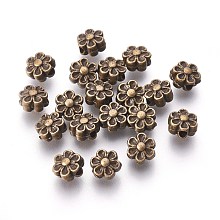 Honeyhandy Tibetan Style Beads, Zinc Alloy, Lead Free & Cadmium Free, Antique Bronze Color, Lovely Flower, Great for Mother's Day Gifts making, Size: about 6.5mm in diameter, 4.5mm thick, hole: 1mm