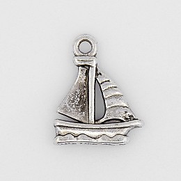 Honeyhandy Tibetan Style Alloy Pendants, Sailing Boat Charms, Lead Free and Cadmium Free, Antique Silver, about 20mm long,16.5mm wide,2mm thick, hole: 2mm