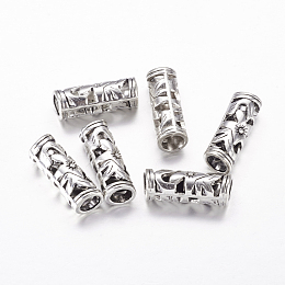 Honeyhandy Tibetan Style Hollow Tube Beads, Lead Free and Cadmium Free, Antique Silver, about 23mm long, 8mm wide, hole: 5mm