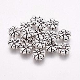 Honeyhandy Tibetan Style Alloy Beads, Flower, Antique Silver, 10x9x3.5mm, Hole: 1mm, Lead Free & Cadmium Free