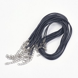 Honeyhandy Black Imitation Leather Cord Necklace Making, Platinum Color Iron Clasp and Adjustable Chain, about 2mm thick, 17 inch