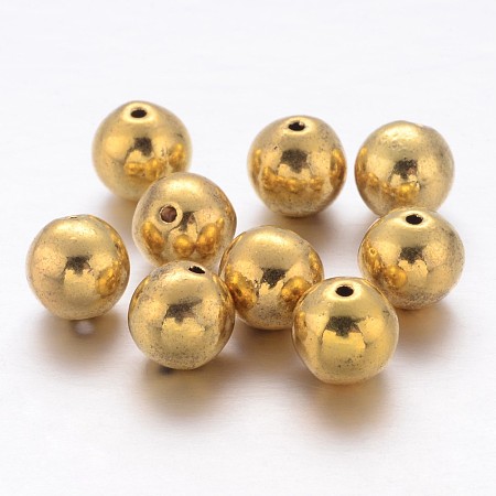 Honeyhandy Tibetan Style Alloy Beads, Round, Lead Free and Cadmium Free, Antique Golden, 8mm, Hole: 1mm