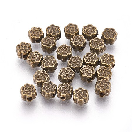 Tibetan Style Alloy Beads, Flower, Antique Bronze, Lead Free & Cadmium Free, 4.5x3mm, Hole: 1mm