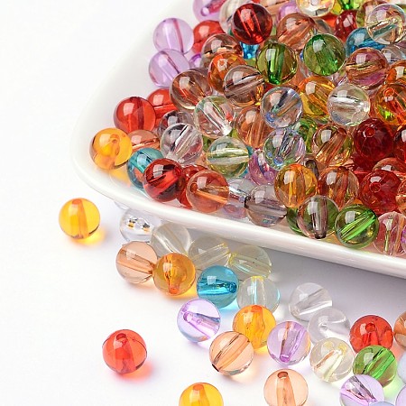 Transparent Acrylic Beads, Round, Mixed Color, about 8mm in diameter, 2mm thick, hole: 1.5mm, about 2000pcs/500g