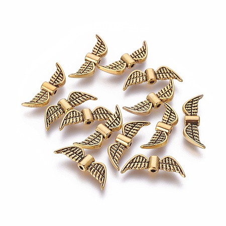 Honeyhandy Tibetan Style Alloy Beads, Lead Free and Cadmium Free, Wing, Antique Golden Color, about 7.5mm long, 21.5wide, 3mm thick, hole: 1mm
