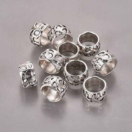 Honeyhandy Rondelle Tibetan Style Alloy Beads, Lead Free & Cadmium Free, Large Hole Beads, Antique Silver, 13x8mm, Hole: 10mm