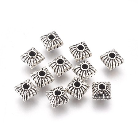 Honeyhandy Tibetan Style Alloy Spacer Beads, Square, Lead Free & Cadmium Free, Antique Silver, 7x7x6.5mm, Hole: 1mm