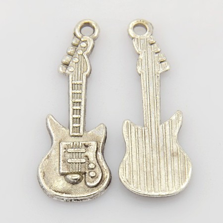 Honeyhandy Tibetan Style Alloy Pendant, Guitar, Lead Free and Cadmium Free, Antique Silver, 31x11x2mm, Hole: 2mm