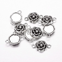 Honeyhandy Tibetan Style Links connectors, Lead Free and Cadmium Free, Flower, Antique Silver Color, 12mm in diameter, 3.5mm thick, hole: 2mm
