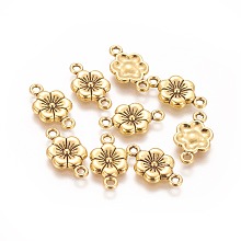 Honeyhandy Tibetan Style Links connectors, Plum Blossom, Antique Golden, Lead Free and Cadmium Free, 18x10mm, Hole: 2mm