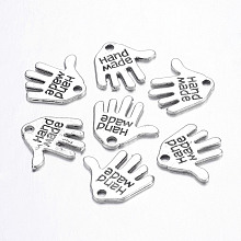 Honeyhandy Tibetan Style Alloy Charms, Hand Palm with Word Hand Made, Antique Silver, Cadmium Free & Lead Free, 12.5x13x1mm, Hole: 1mm