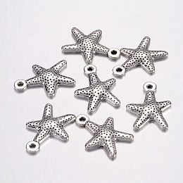 Honeyhandy Tibetan Style Alloy Starfish/Sea Stars Pendants, Antique Silver, Lead Free & Cadmium Free, 16x12mm, Hole: 1mm