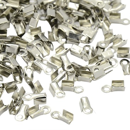NBEADS 10000Pcs Iron Folding Crimp Ends, Platinum, 9x3.5x4mm, Hole: 2mm