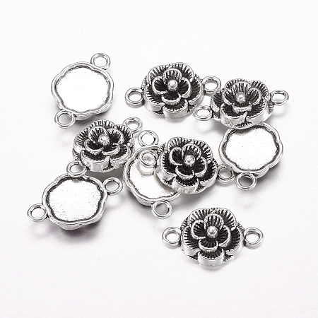 Honeyhandy Tibetan Style Links/Connectors, Lead Free and Cadmium Free, Flower, Antique Silver, 12x3.5mm, Hole: 2mm
