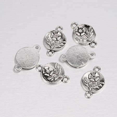 Honeyhandy Alloy Links connectors, Lead Free and Cadmium Free, Antique Silver, Flat Round, about 17mm long, 11mm wide, 2mm thick, hole: 1.5mm