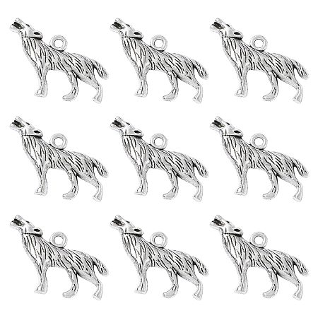 Honeyhandy Tibetan Style Alloy Howling Wolf Pendants, Wolf, Cadmium Free & Lead Free, Antique Silver, 26x18x4mm, Hole: 2mm