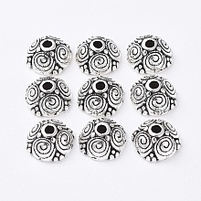 Honeyhandy Alloy Bead Caps, Lead Free and Cadmium Free, Antique Silver Color, 8x8x4.5mm, Hole: 2mm, Inner Diameter: 6mm