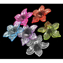 Honeyhandy Transparent Acrylic Beads, Flower, Mixed Color, 26.5x6mm, Hole: 1.5~2mm, about 650pcs/500g