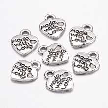 Honeyhandy Ideas for Valentines Day Gifts Tibetan Style Alloy Pendants, Cadmium Free & Lead Free, Heart with Made with Love, Antique Silver, 12.2x10x1.8mm, Hole: 2mm