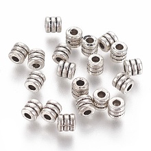 Honeyhandy Tibetan Style Alloy Bead Spacers, Column, Antique Silver, Lead Free & Cadmium Free, Column, about 4mm in diameter, 4mm thick, hole: 2mm