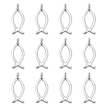 Honeyhandy Tibetan Style Alloy Pendants, For Easter, Lead Free & Cadmium Free, Jesus Fish/Christian Ichthys Ichthus, Antique Silver, about 8mm wide, 20mm long, hole: 2mm