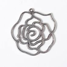 Honeyhandy Tibetan Style Alloy Pendants, Rose, Antique Silver, Lead Free and Cadmium Free, 43x39x2mm, Hole: 2mm