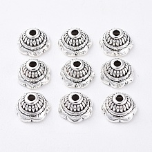 Honeyhandy Tibetan Style Flower Bead Caps, Lead Free and Cadmium Free, Antique Silver, about 8mm in diameter, 5mm thick, hole: 2mm