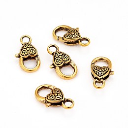 Honeyhandy Tibetan Style Heart Lobster Claw Clasps, Cadmium Free & Lead Free, Antique Golden, 25.5x14x6mm, Hole: 4mm