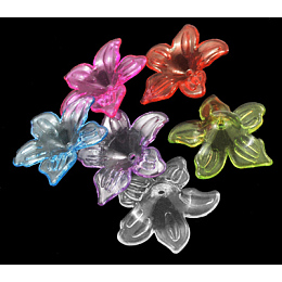 Honeyhandy Transparent Acrylic Beads, Flower, Mixed Color, 26.5x6mm, Hole: 1.5~2mm, about 650pcs/500g