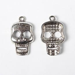 Honeyhandy Alloy Pendant, for Halloween, Skull, Lead Free and Cadmium Free, Antique Silver, about 24mm long, 13.5mm wide, 4.5mm thick, hole: 2mm