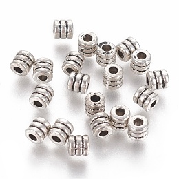 Honeyhandy Tibetan Style Alloy Bead Spacers, Column, Antique Silver, Lead Free & Cadmium Free, Column, about 4mm in diameter, 4mm thick, hole: 2mm