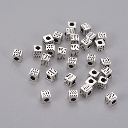 Honeyhandy Tibetan Style Alloy Spacer Beads, Cube, Antique Silver, Lead Free & Cadmium Free, 4.5x4.5x4.5mm, Hole: 2.5mm