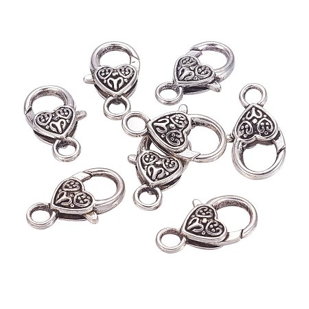 NBEADS 50 Pcs Antique Silver Tibetan Style Heart Lobster Claw Clasps Lead & Cadmium Free for Necklace Bracelet Chain Jewelry Findings DIY Handmade Crafts