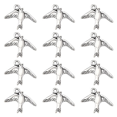 Honeyhandy Alloy Pendants, Lead Free and Cadmium Free, Bird, Antique Silver, 17.5mm long, 22.5mm wide, 1.5mm thick, hole: 2mm