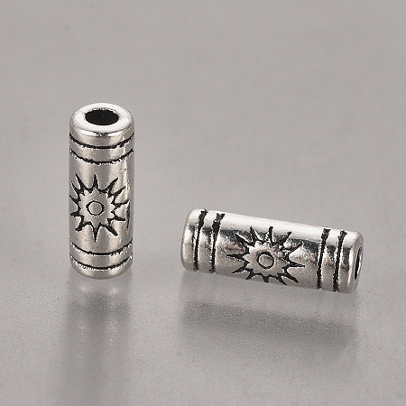 Honeyhandy Tibetan Style Alloy Beads, Column with Sun, Lead Free & Cadmium Free, Antique Silver, 9.5x3.5mm, Hole: 1.5mm