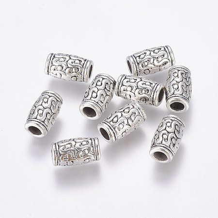Honeyhandy Tibetan Style Zinc Alloy Beads, Lead Free & Cadmium Free, Tube, Antique Silver, 12x7mm, Hole: 3.5mm