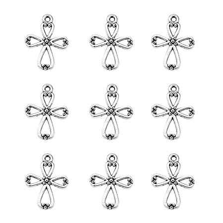 Honeyhandy Tibetan Style Alloy Pendants, Lead Free and Cadmium Free, Antique Silver, Cross, 22.5mm long, 17mm wide, 2mm thick, hole: 2mm