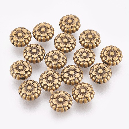 Honeyhandy Tibetan Style Beads, Alloy Beads, Lead Free & Cadmium Free, Antique Bronze Color, Flower, Great for Mother's Day Gifts making, 7.5mm in diameter, 3.5mm thick, hole: 1mm