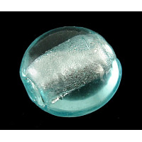 Honeyhandy Handmade Silver Foil Glass Beads, Flat Round, Cyan, about 12mm in diameter, 8mm thick, hole: 2mm