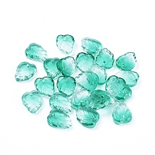 Honeyhandy Two-Tone Transparent Glass Charms, Leaf, Cyan, 13.5x10.5x3.5mm, Hole: 1.2mm