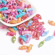 Arricraft Plating Acrylic Beads, Candy, Christmas, AB Color, Mixed Color, Size: about 18mm long, 8mm wide, 7mm thick, hole: 5mm