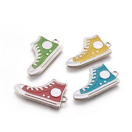 Honeyhandy Alloy Enamel Pendants, Cadmium Free & Lead Free, Lie Fallow Shoes, Platinum, Mixed Color, about 30mm long, 17mm wide, 2mm thick, hole: 1.5mm