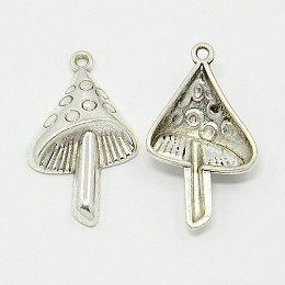 Honeyhandy Tibetan Style Alloy Pendants, Lead Free and Cadmium Free, Antique Silver, Mushroom, about 30mm long, 17.5mm wide, 5.5mm thick, hole: 1.5mm