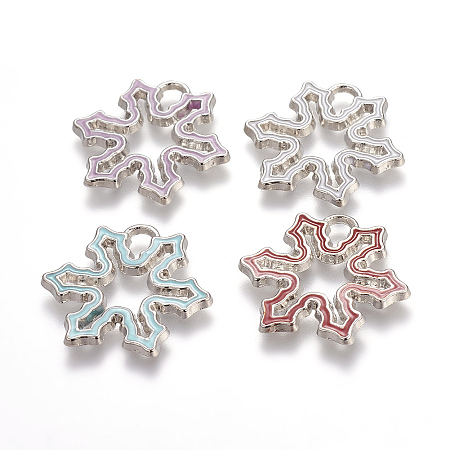 Arricraft Alloy Enamel Pendants,Lead Free and Cadmium Free, Christmas Snowflake, Platinum Metal Color, Mixed Color, 23mm long, 25mm wide, 2mm thick, hole: 3mm