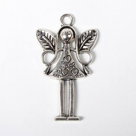 Honeyhandy Tibetan Style Alloy Pendants, Fairy, Cadmium Free & Lead Free, Antique Silver, 58x34x5mm, Hole: 4mm