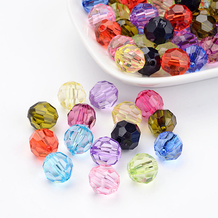 Honeyhandy Transparent Acrylic Beads, Faceted Round, Mixed Color, about 12mm in diameter, hole: 2mm, about 568pcs/500g