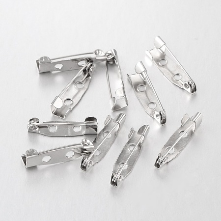 Honeyhandy Platinum Iron Pin Backs Brooch Safety Pin Findings, 20mm long, 5mm wide, 5mm thick