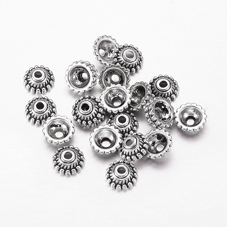 ARRICRAFT Tibetan Style Alloy Bead Caps, Lead Free & Cadmium Free, Cone, Antique Silver, about 8mm in diameter, 3mm thick, hole: 2mm, Inner Diameter: 5mm