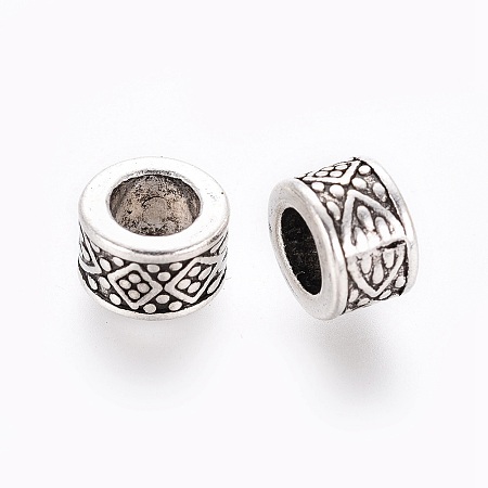 Honeyhandy Tibetan Style Alloy European Beads, Large Hole Beads, Lead Free & Cadmium Free, Column, Antique Silver, about 8mm in diameter, 5mm thick, hole: 4.5mm