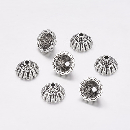 Honeyhandy Tibetan Style Alloy Bead Caps, Lead Free & Cadmium Free, Cone, Antique Silver, about 10mm in diameter, 5.5mm thick, hole: 1.5mm